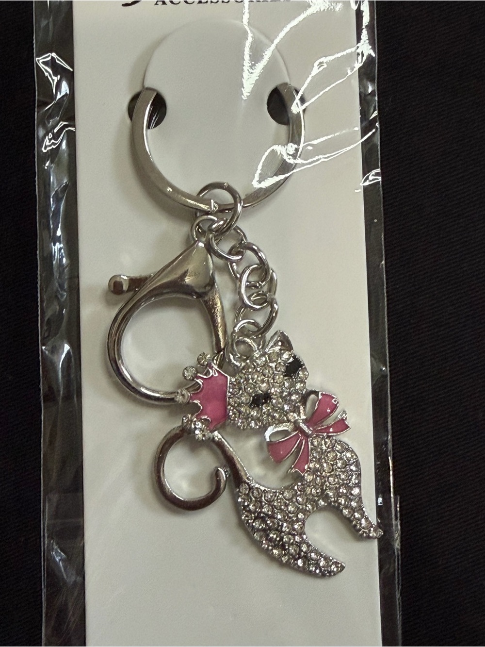 🎀 5 for $25 🎀 Silver Crystal Cat Keychain with Pink Accents - Women Accessories